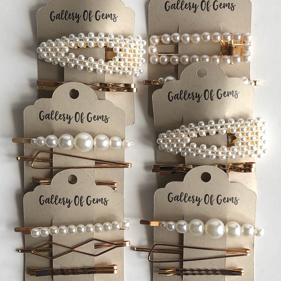 Elegant Faux Pearl Gold Hair Clip Barrette Set! - Picture 6 of 9